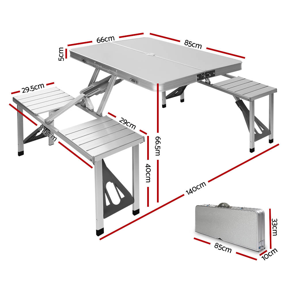 Weisshorn Folding Camping Table Outdoor Picnic BBQ With 2 Bench Chairs Set-1