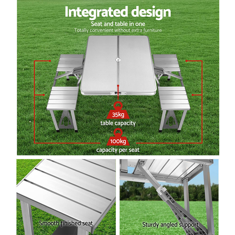 Weisshorn Folding Camping Table Outdoor Picnic BBQ With 2 Bench Chairs Set-6