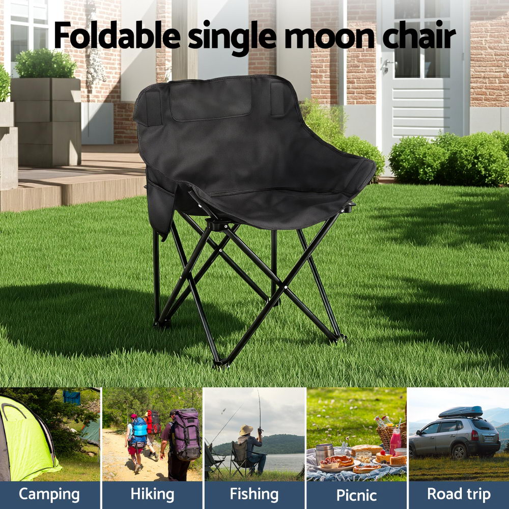 Weisshorn Folding Camping Moon Chair Portable Seat Weight Capacity 120KG Black-3