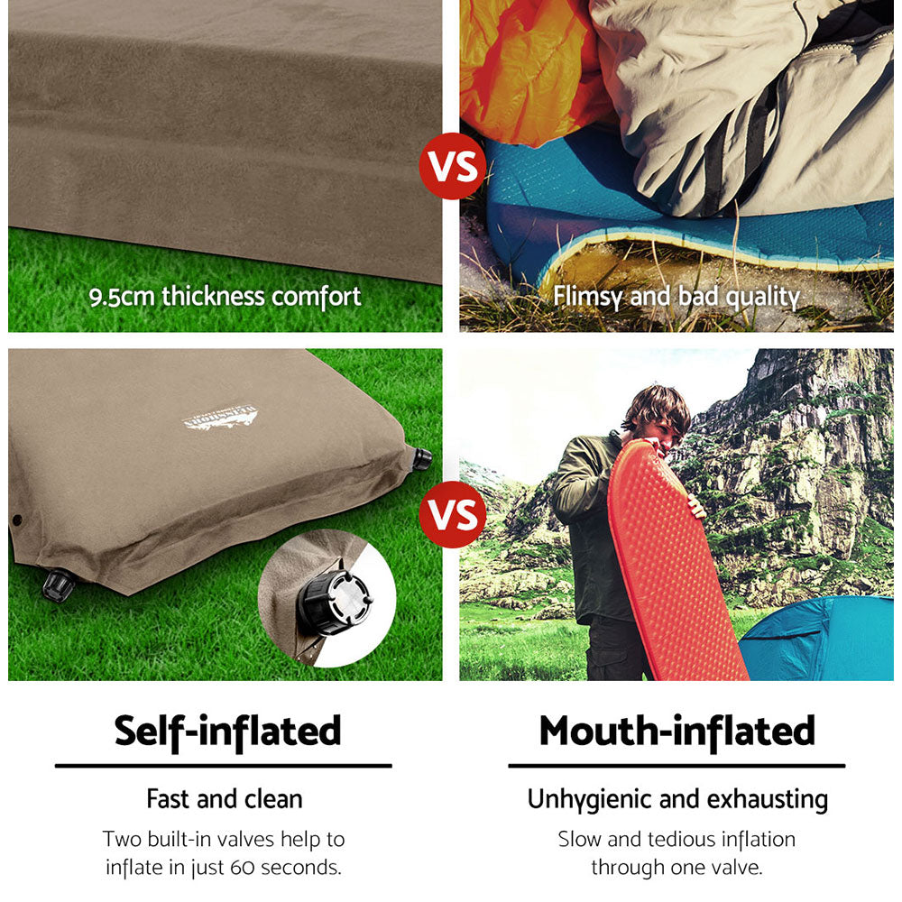 Weisshorn Self Inflating Mattress Camping Sleeping Mat Air Bed Single Coffee-4