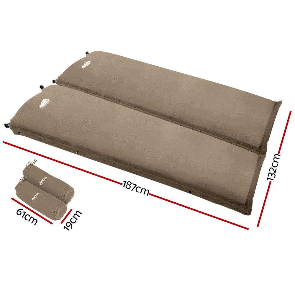 Weisshorn Self Inflating Mattress Camping Sleeping Mat Air Bed Double Set Coffee-1