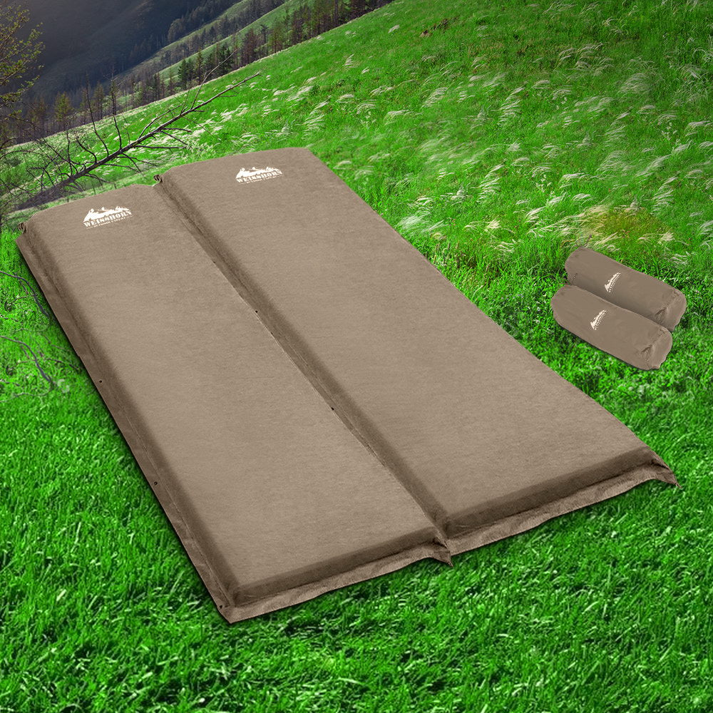 Weisshorn Self Inflating Mattress Camping Sleeping Mat Air Bed Double Set Coffee-6