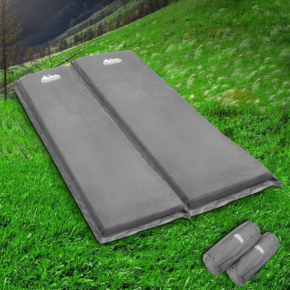 Weisshorn Self Inflating Mattress Camping Sleeping Mat Air Bed Double Set Grey-6