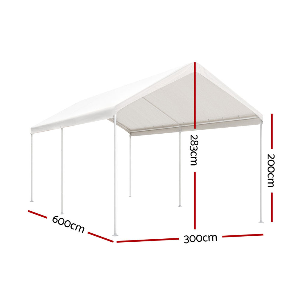Instahut Carports 3x6m Carport Kits Steel Shelter Gazebo Canopy Garage Portable Garden Shed-1