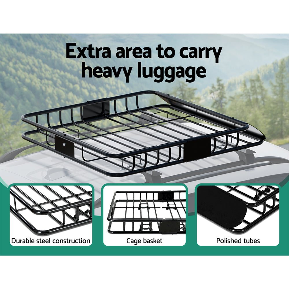 Giantz Universal Car Roof Rack Basket Luggage Vehicle Cargo Carrier 111cm Black-4