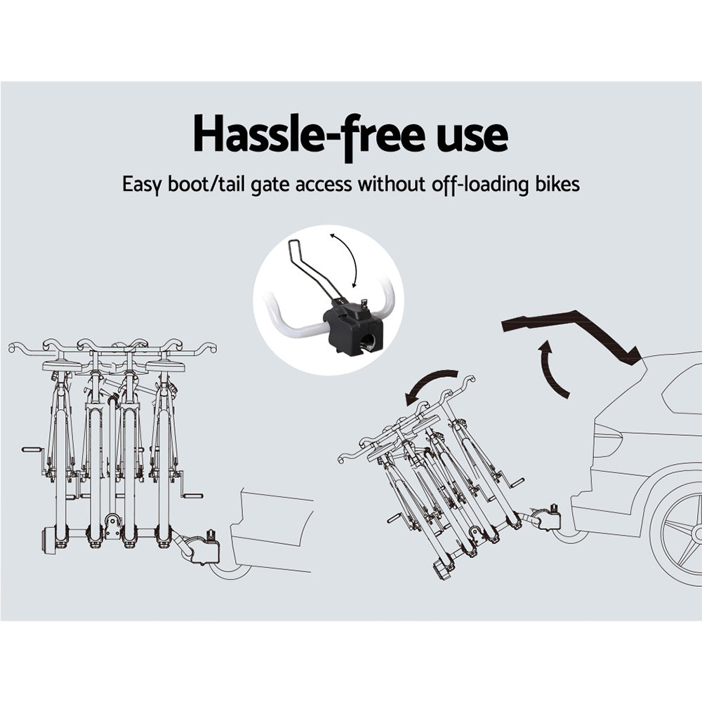 Giantz 4 Bicycle Bike Carrier Rack Car Towbar Hitch Ball Mount Tail light Silver-5