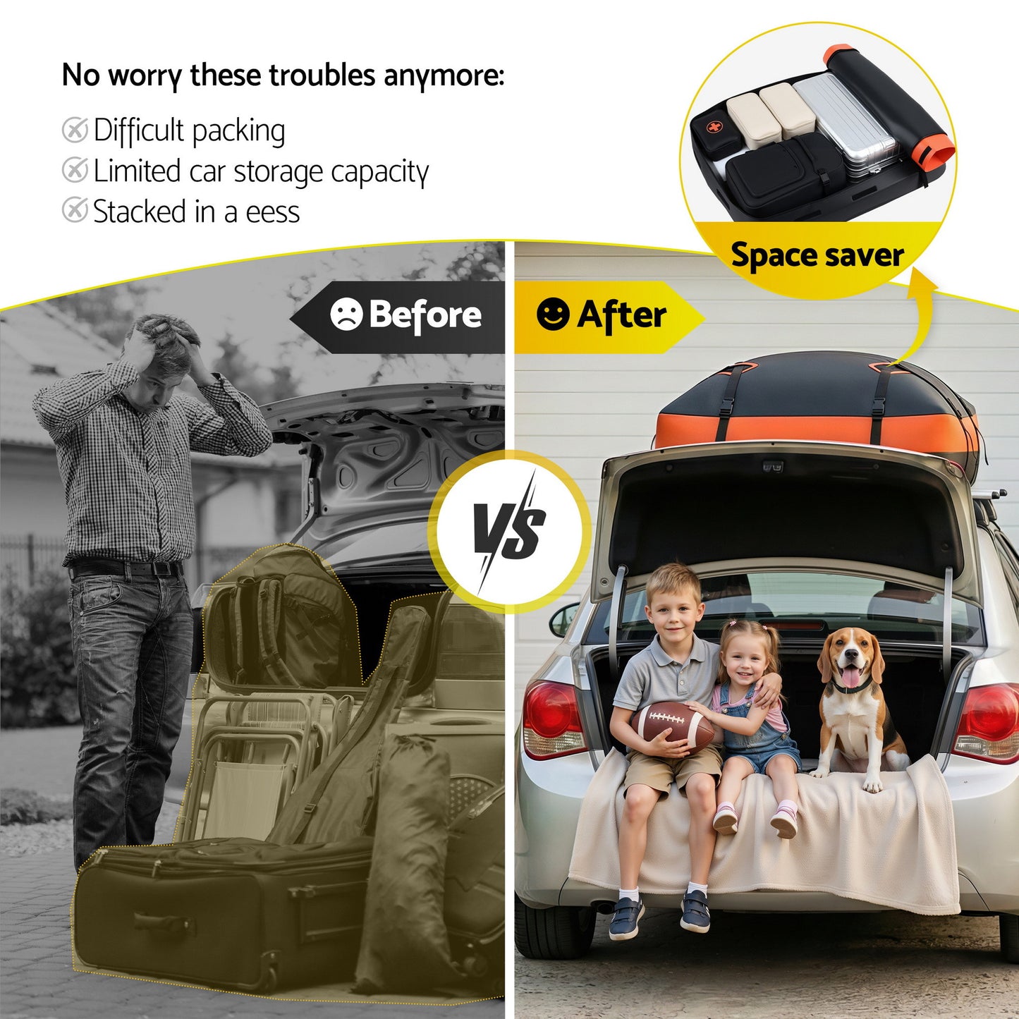 Giantz Roof Top Cargo Bag Waterproof Car Luggage Carrier 15 Cubic Ft Universal-4