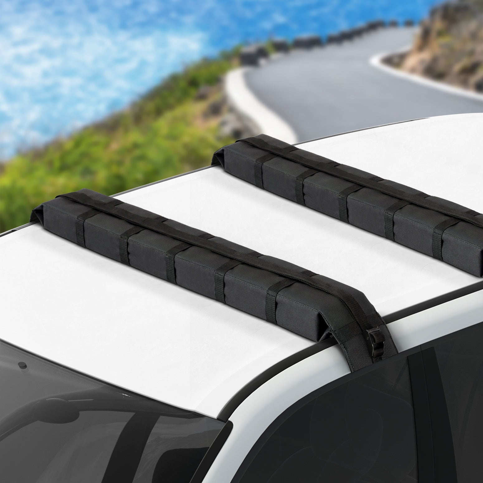 Universal Soft Car Roof Rack 116cm Kayak Luggage Carrier Adjustable Strap Black-5
