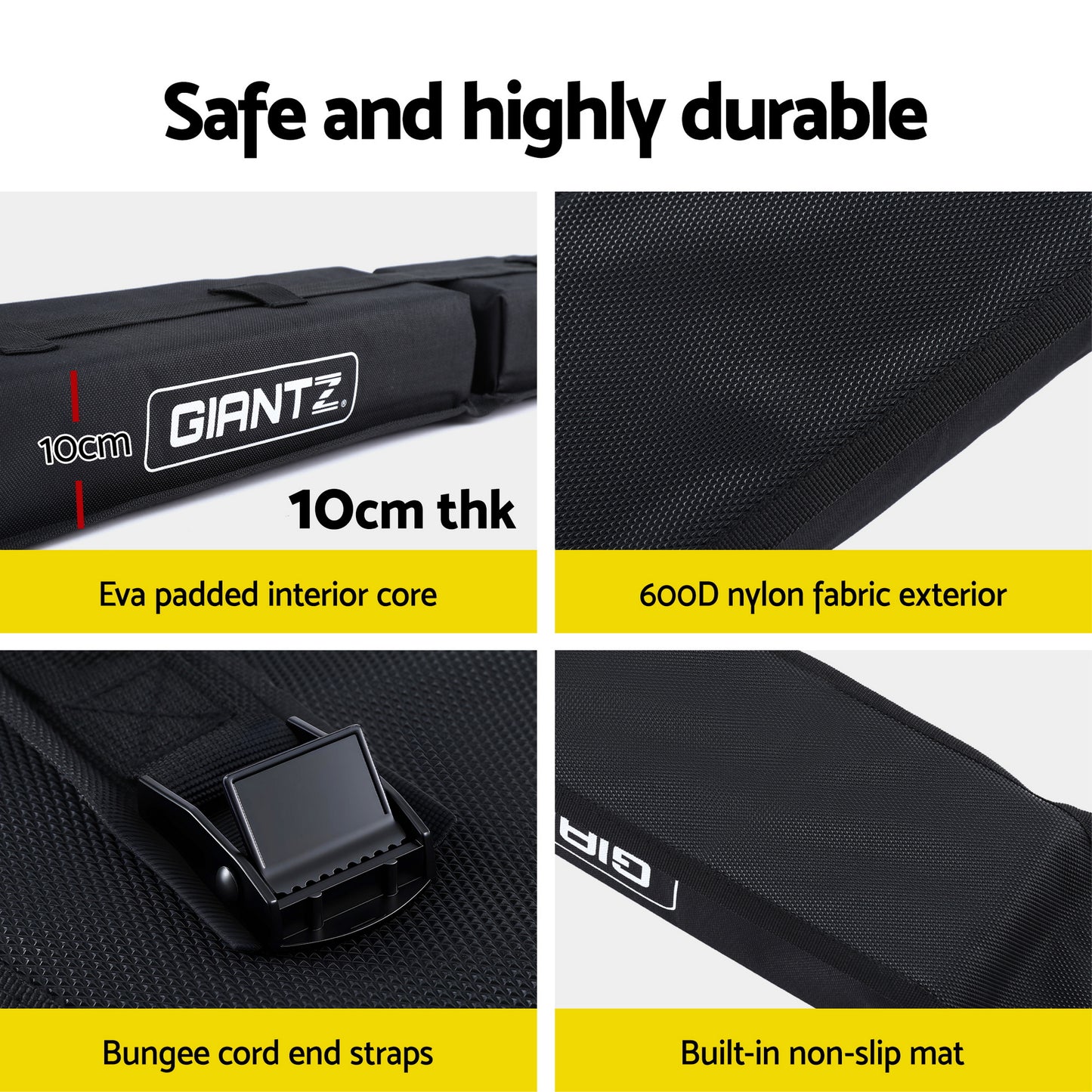 GIANTZ Kayak Roof Rack for Car, Universal Soft Roof Rack Pads for Surfboard SUP Canoe, Roof Bars for SUV Sedan without Side Rails, Portable Cross Bars with 4.5m Tie Down Straps & Ropes, 80kg Capacity-5