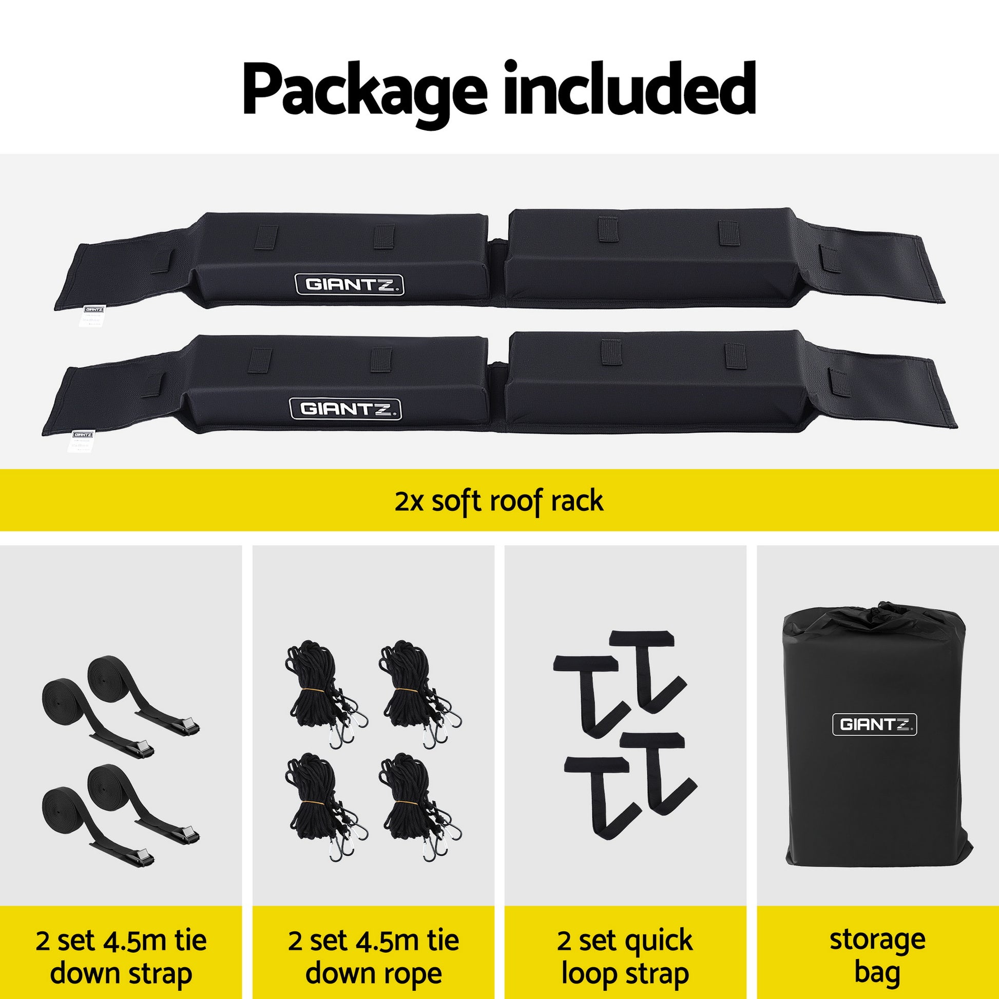 GIANTZ Kayak Roof Rack for Car, Universal Soft Roof Rack Pads for Surfboard SUP Canoe, Roof Bars for SUV Sedan without Side Rails, Portable Cross Bars with 4.5m Tie Down Straps & Ropes, 80kg Capacity-7