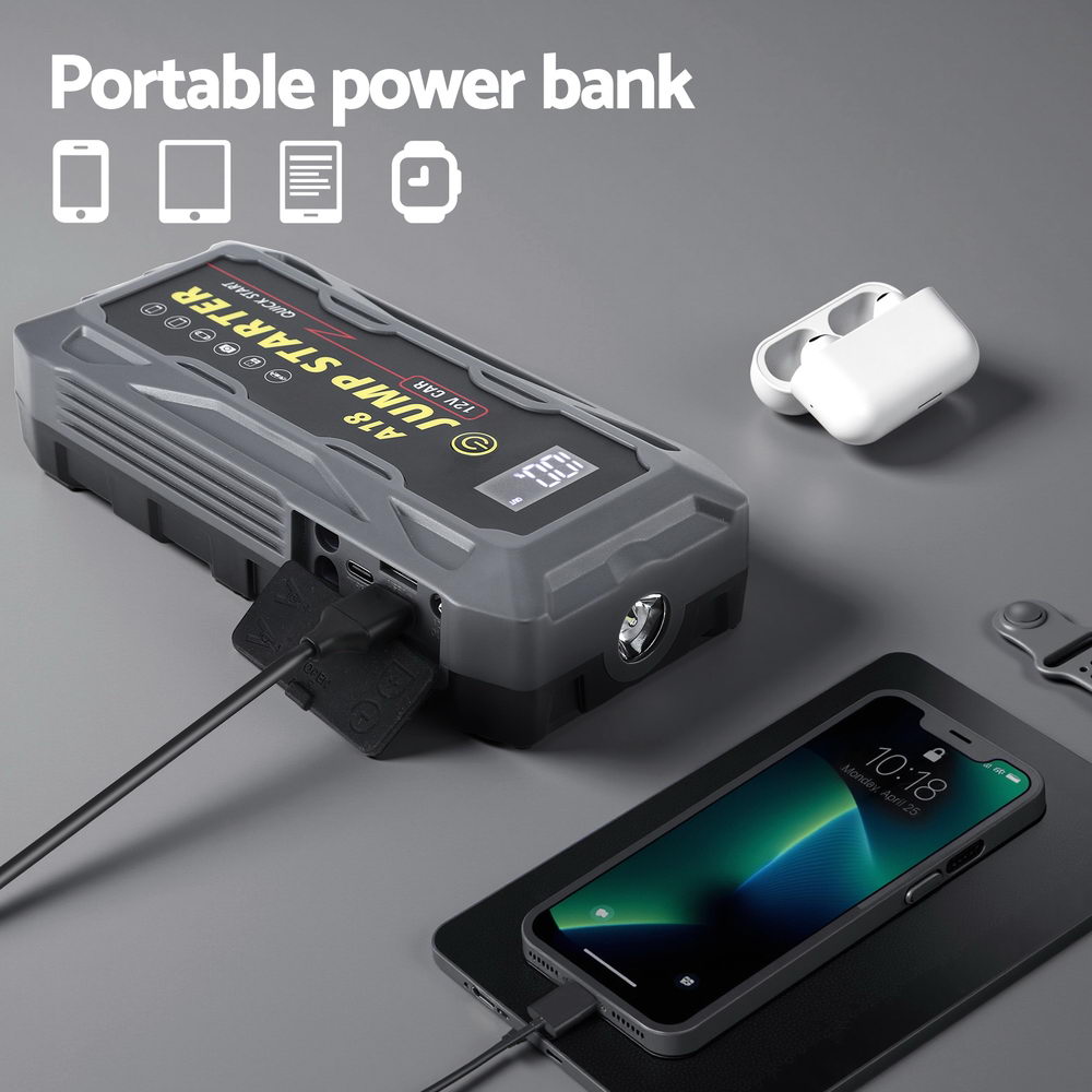 Giantz 2000A Portable Car Jump Starter 12V Lithium Battery Booster Pack Power Bank & Jumper Cables-5