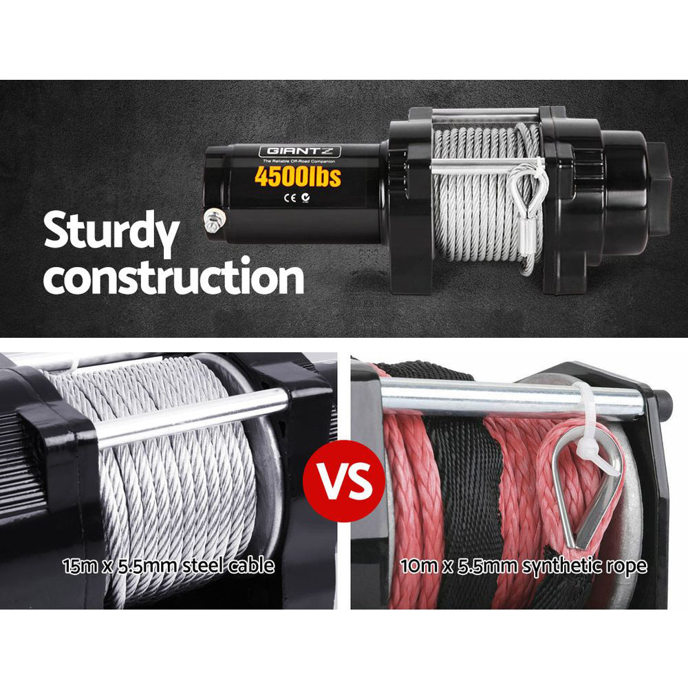 Giantz 4WD Electric Car Winch 4500LBS/2041KG-4