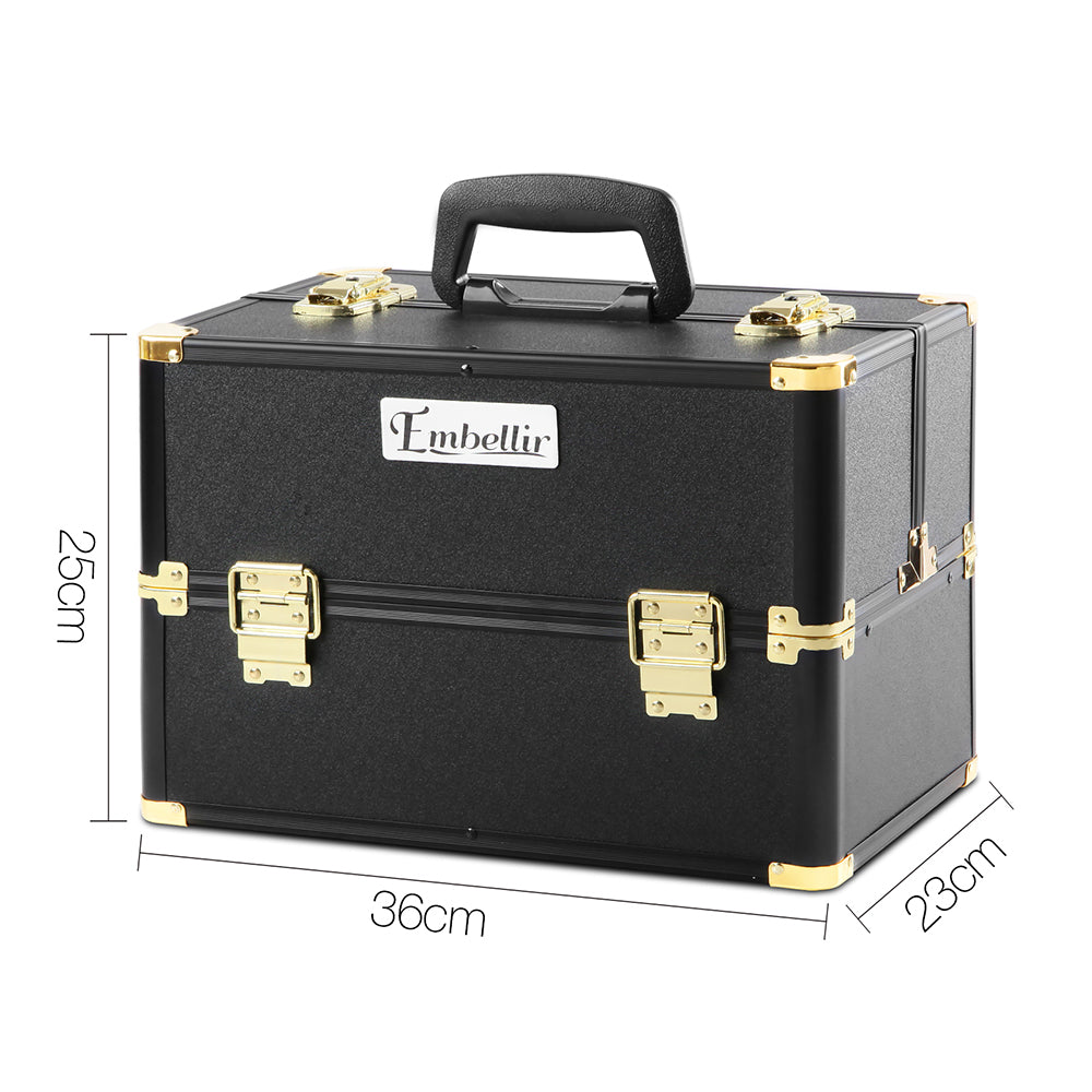 Embellir Portable Cosmetic Beauty Makeup Case - Black & Gold-1