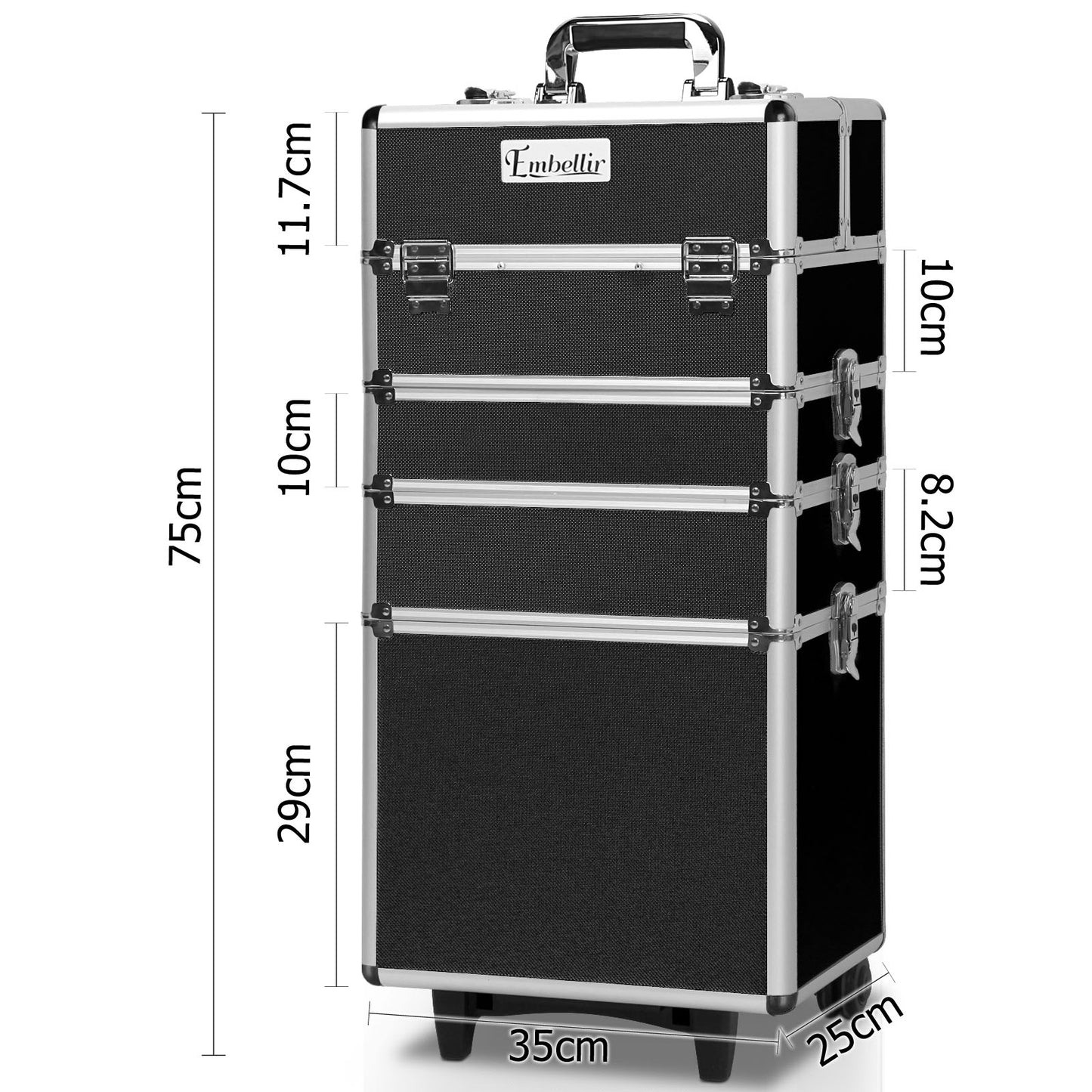 Embellir Makeup Case Beauty Trolley Cosmetic Organiser Box Travel Wheels Black-2