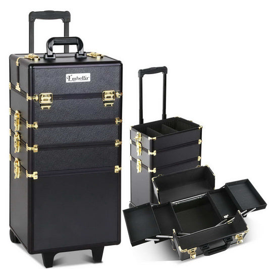 Embellir Makeup Case Beauty Trolley Cosmetic Organiser Box Travel Wheels Gold-0