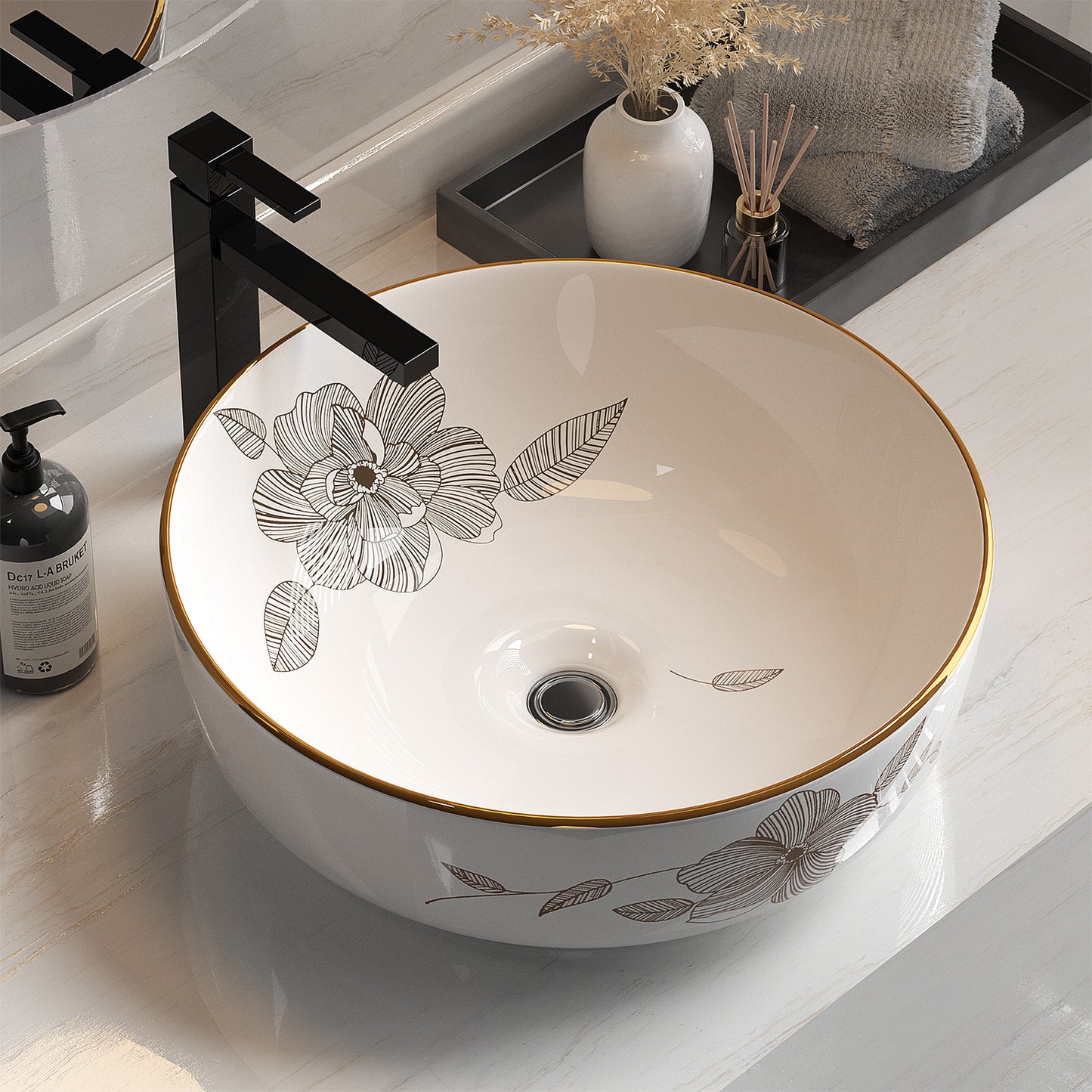 Cefito Bathroom Basin Ceramic Vanity Sink Hand Wash Bowl with Pattern 41x41cm-6