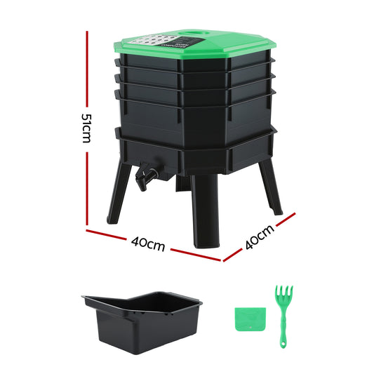 Gardeon Compost Bin 4-Tray Stackable Worm Farm Composter with Liquid Fertiliser Tap