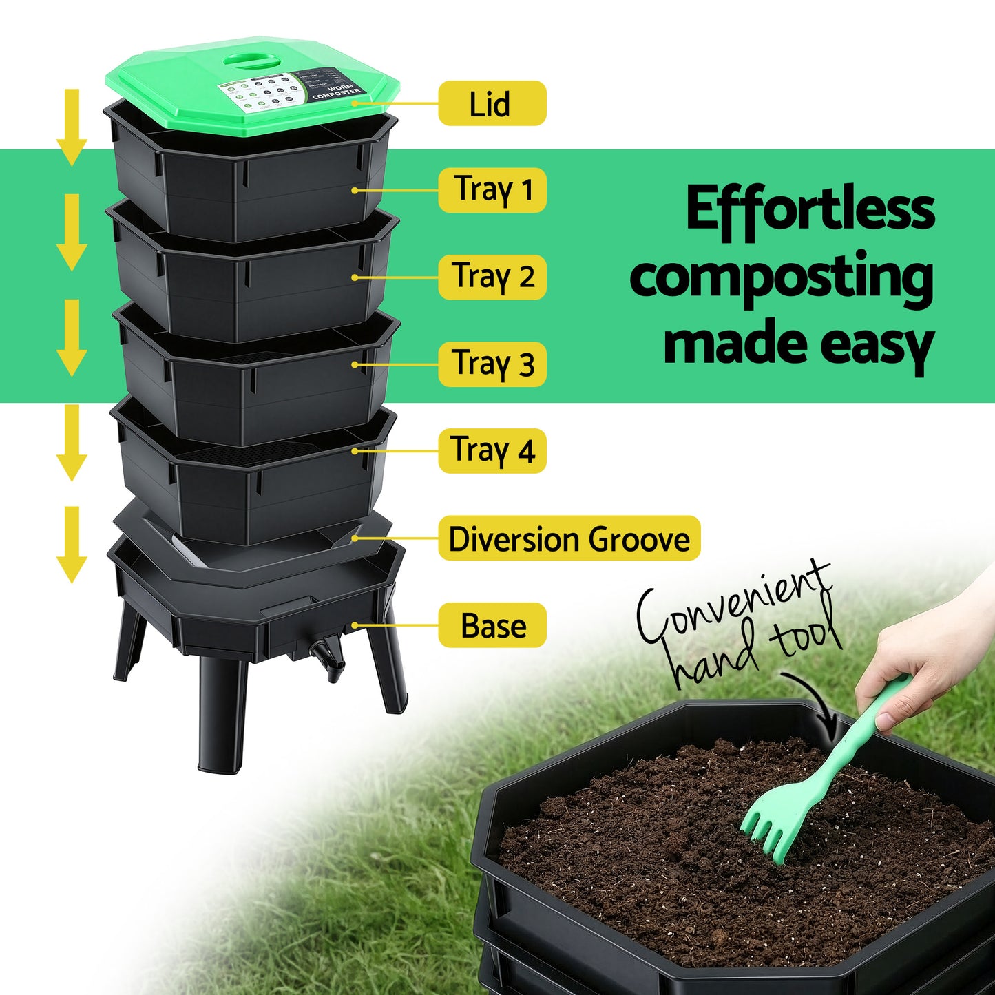 Gardeon Compost Bin 4-Tray Stackable Worm Farm Composter with Liquid Fertiliser Tap