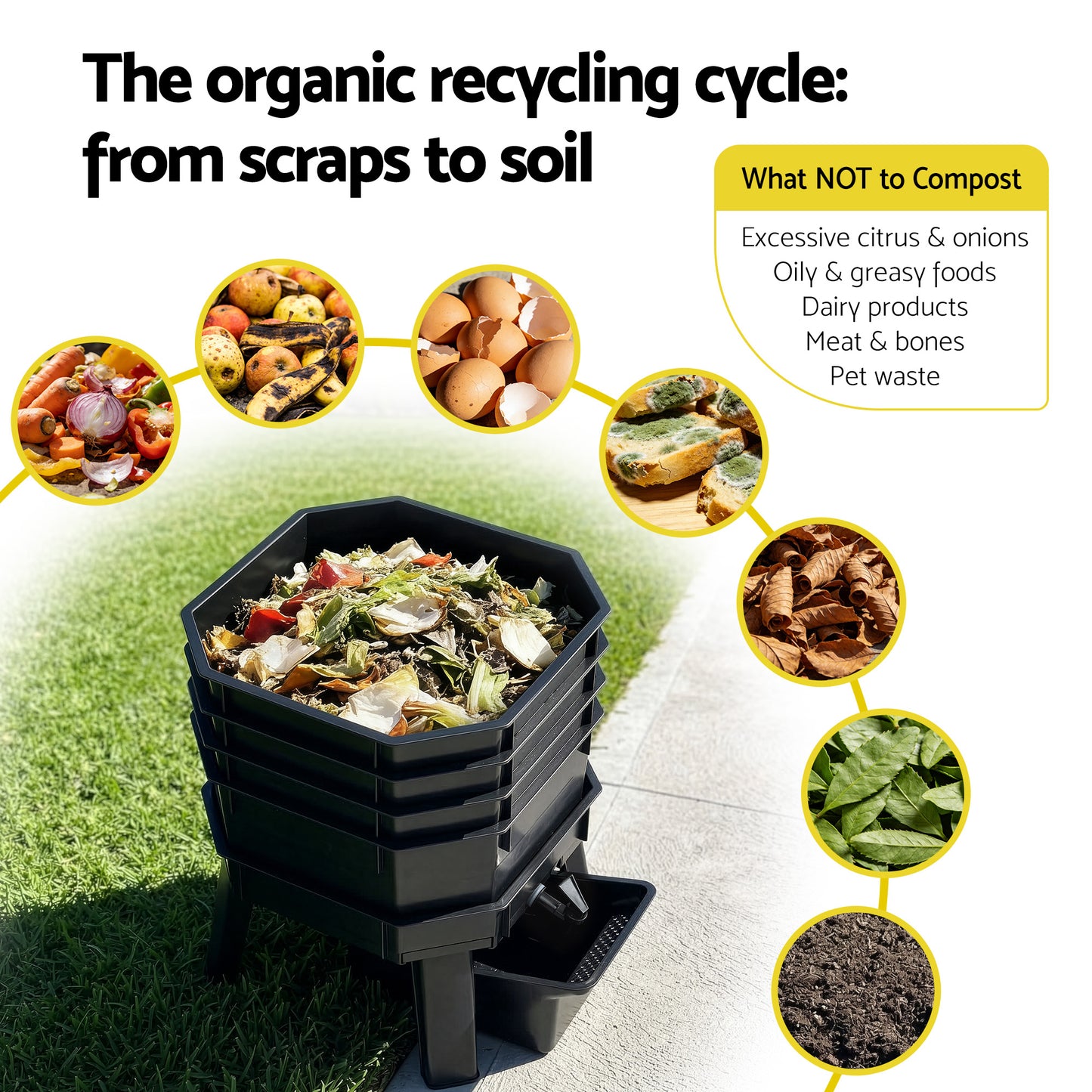 Gardeon Compost Bin 4-Tray Stackable Worm Farm Composter with Liquid Fertiliser Tap