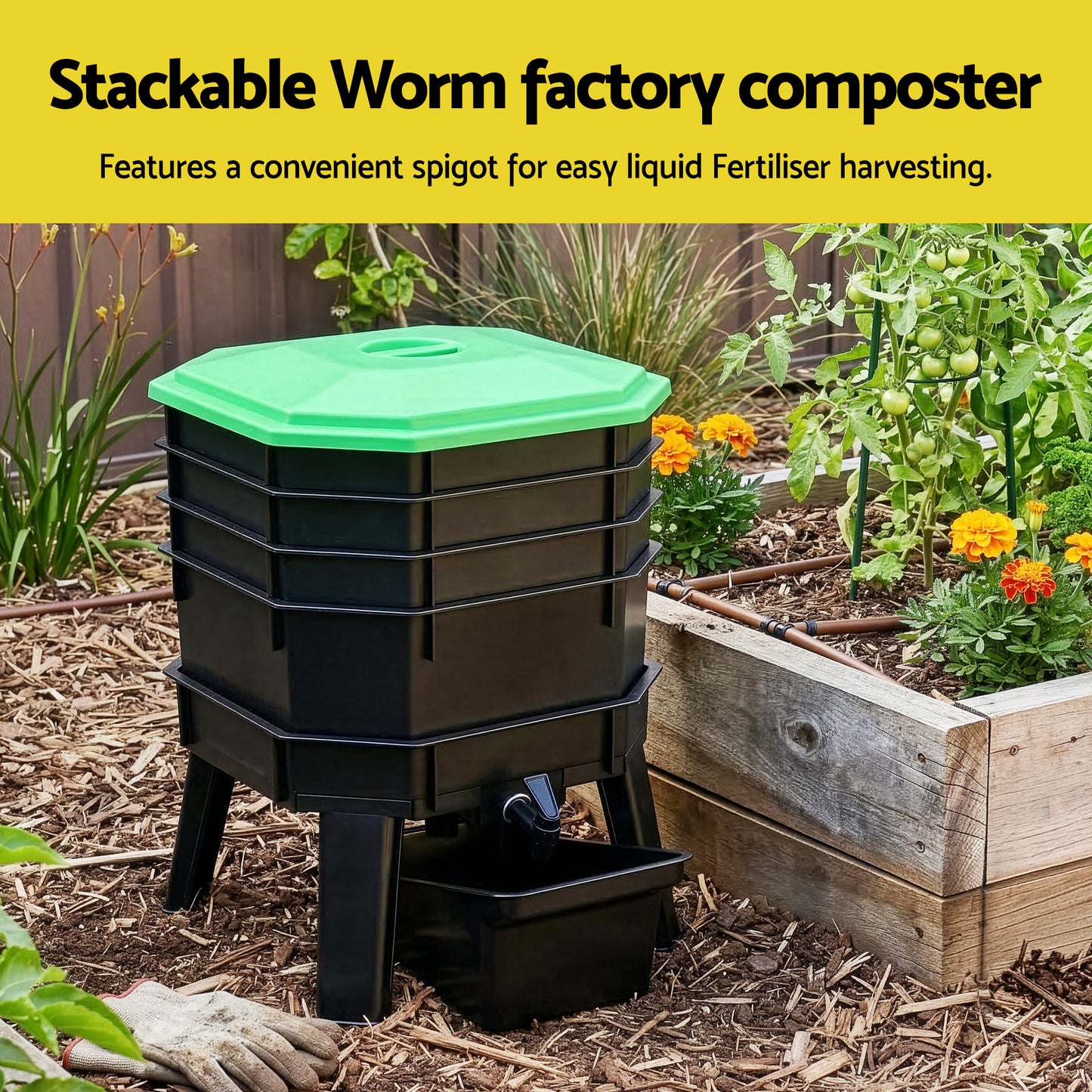Gardeon Compost Bin 4-Tray Stackable Worm Farm Composter with Liquid Fertiliser Tap