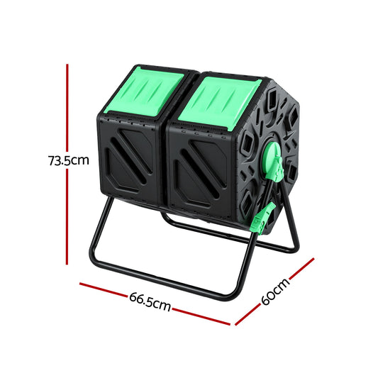 Gardeon Compost Bin Dual-Chamber 130L Composter Tumbler Rotating Garden Recycle Food Waste