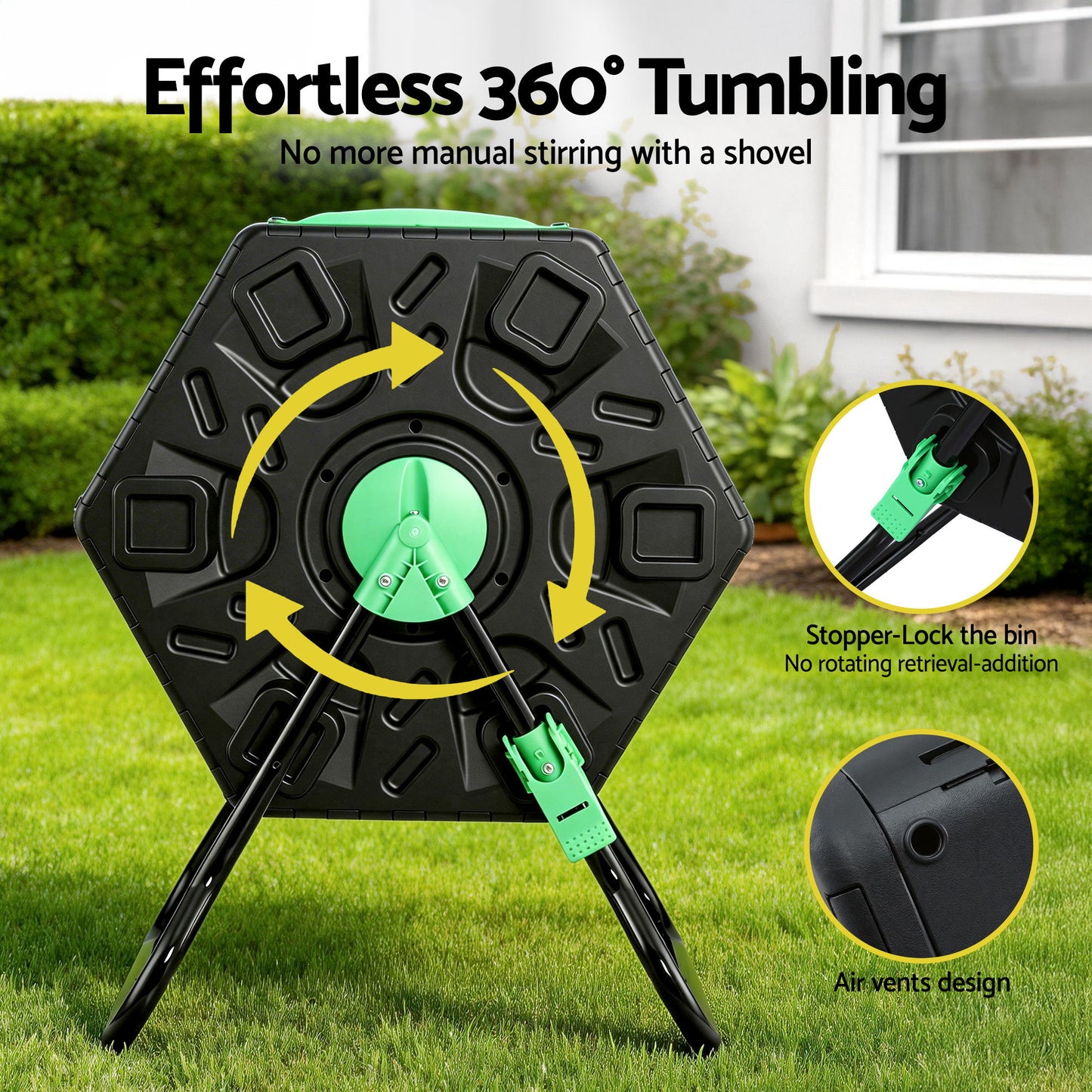 Gardeon Compost Bin Dual-Chamber 130L Composter Tumbler Rotating Garden Recycle Food Waste