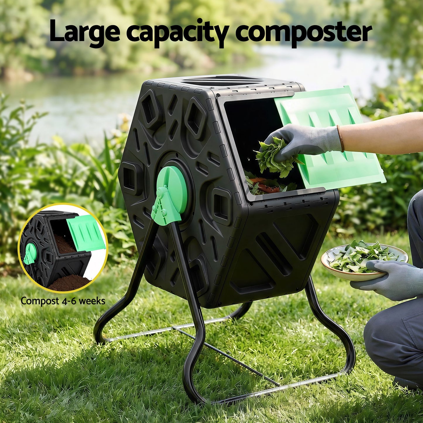 Gardeon Compost Bin 65L Composter Tumbler Rotating Outdoor With Sliding Door