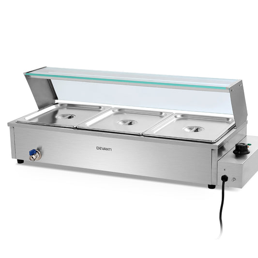 Devanti Commercial Food Warmer Bain Marie 3 Electric Buffet Pans-0