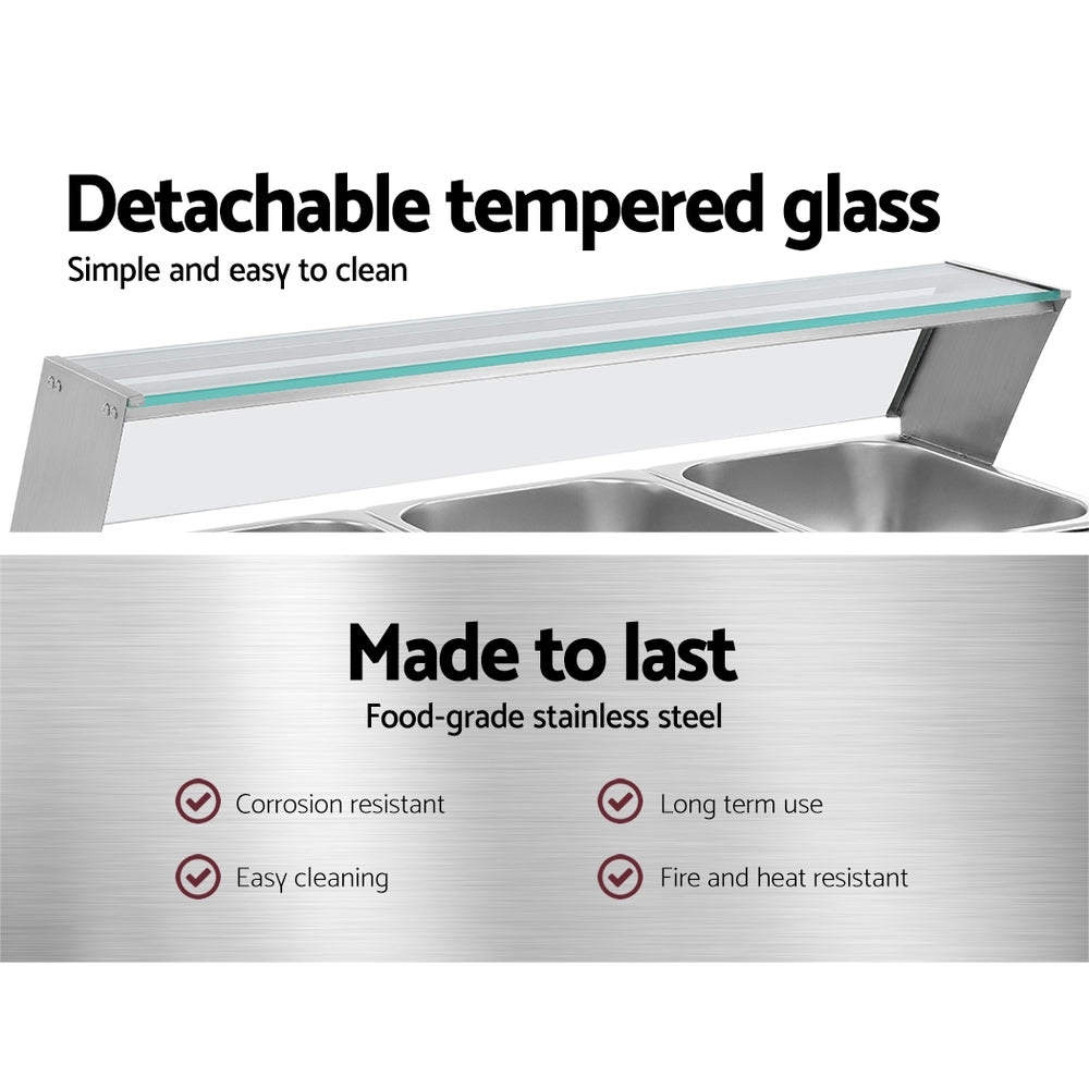 Devanti Commercial Food Warmer Bain Marie 3 Electric Buffet Pans-5