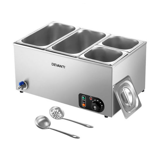 Devanti Commercial Food Warmer Bain Marie 4 Electric Buffet Pans-0