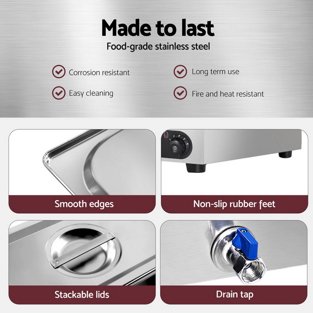 Devanti Commercial Food Warmer Bain Marie 4 Electric Buffet Pans-5