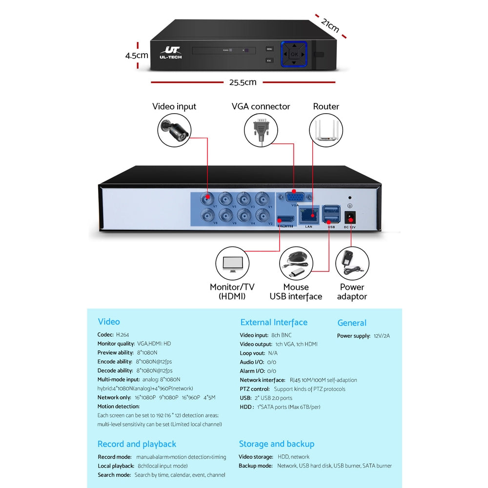 UL-tech CCTV Security System 8CH DVR 8 Cameras 4TB Hard Drive-4