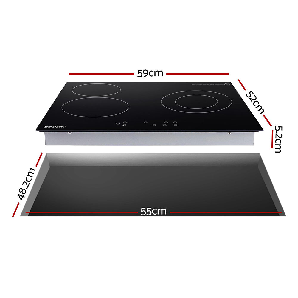 Devanti Electric Ceramic Cooktop 60cm Kitchen Cooker 4 Burner Hob Touch Control 5200W-1