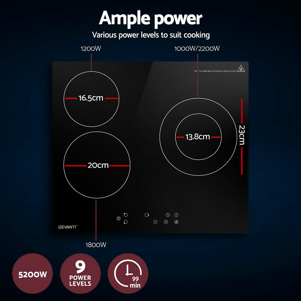 Devanti Electric Ceramic Cooktop 60cm Kitchen Cooker 4 Burner Hob Touch Control 5200W-3