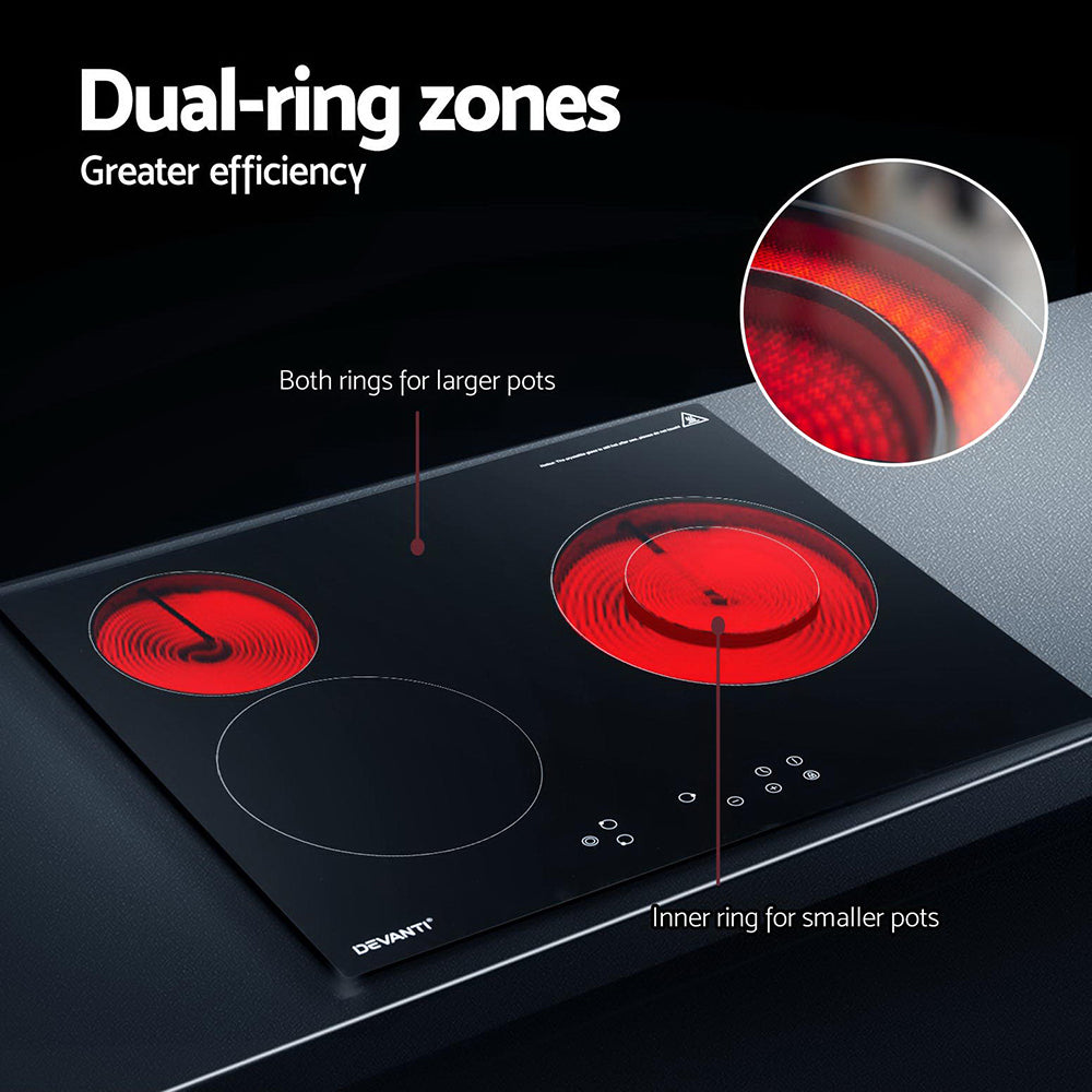 Devanti Electric Ceramic Cooktop 60cm Kitchen Cooker 4 Burner Hob Touch Control 5200W-5