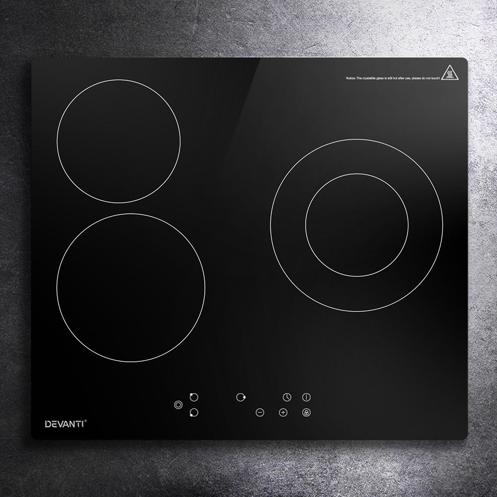 Devanti Electric Ceramic Cooktop 60cm Kitchen Cooker 4 Burner Hob Touch Control 5200W-6