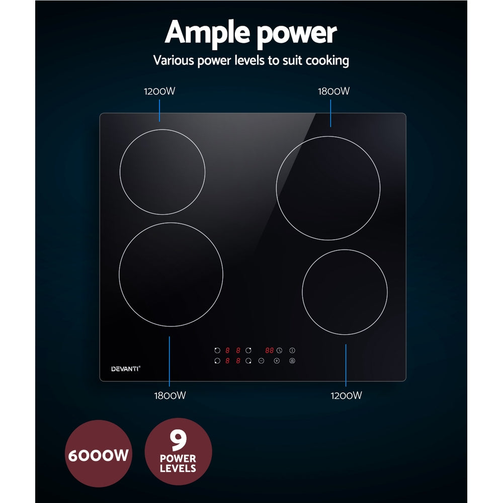 Devanti Electric Ceramic Cooktop 60cm Touch Control-3