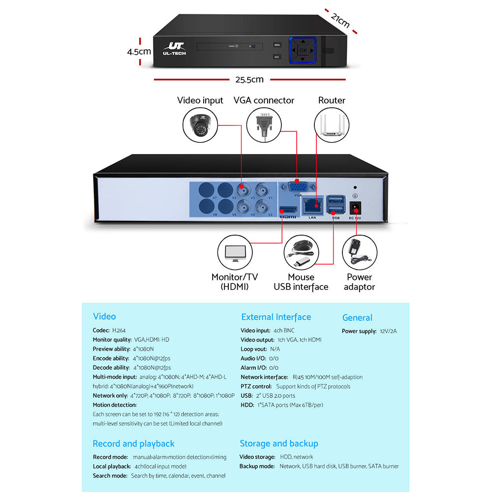 UL-tech CCTV Security System 4CH DVR 4 Cameras 1080p-4