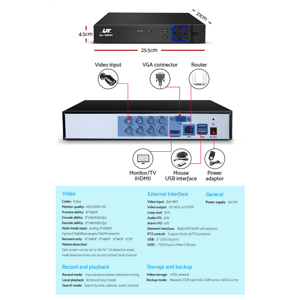 UL-tech CCTV Security System 8CH DVR 4 Cameras 1080p-4