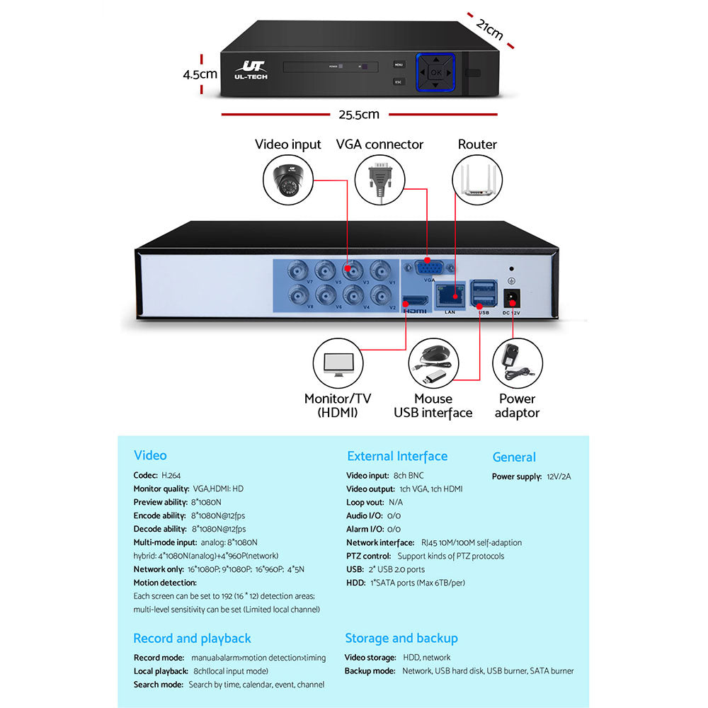 UL-tech CCTV Security System 8CH DVR 4 Cameras 1080p-4