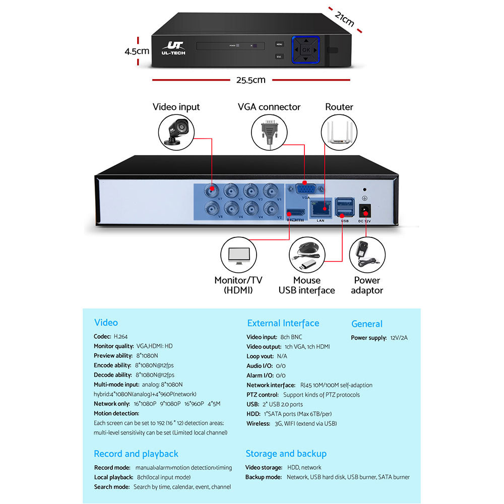 UL-tech CCTV Security System 8CH DVR 4 Cameras 1080p-4