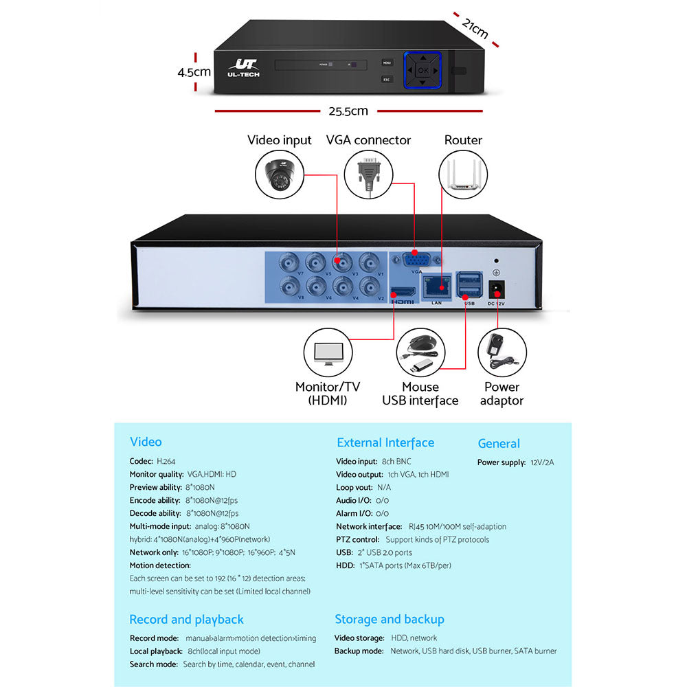 UL-tech CCTV Security System 8CH DVR 8 Cameras 1080p-4