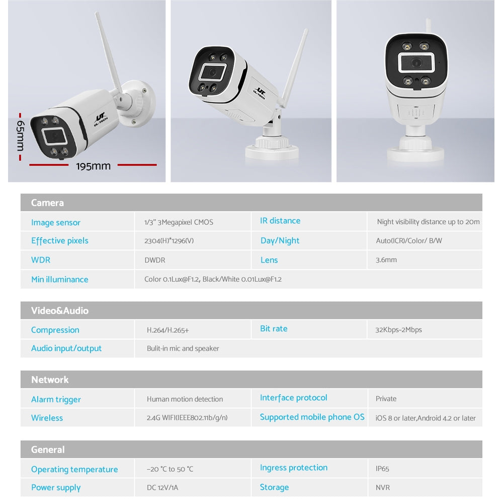 UL-tech Wireless CCTV Security System 8CH NVR 3MP 8 Square Cameras 1TB-5