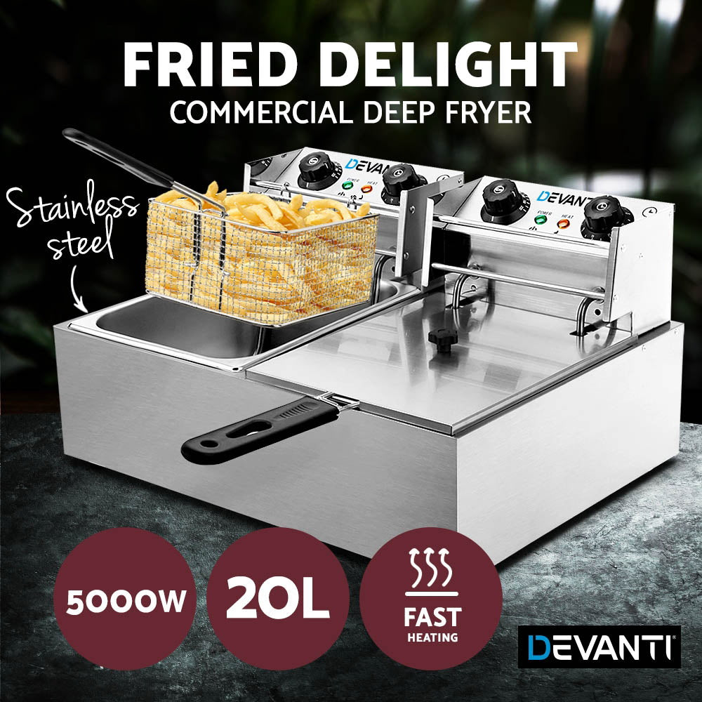 Devanti 20L Electric Commercial Deep Fryer Double Baskets 4400W-2