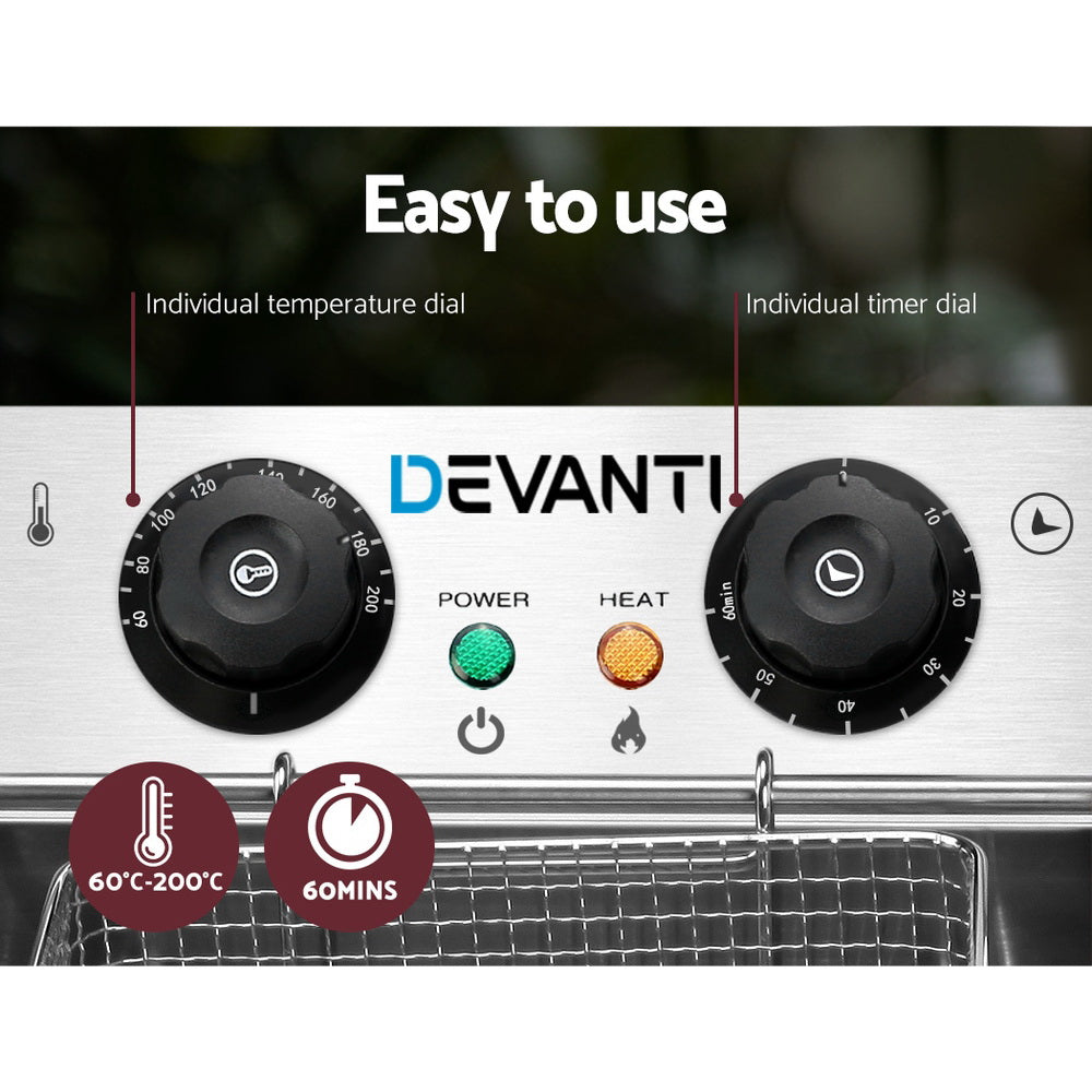 Devanti 20L Electric Commercial Deep Fryer Double Baskets 4400W-3