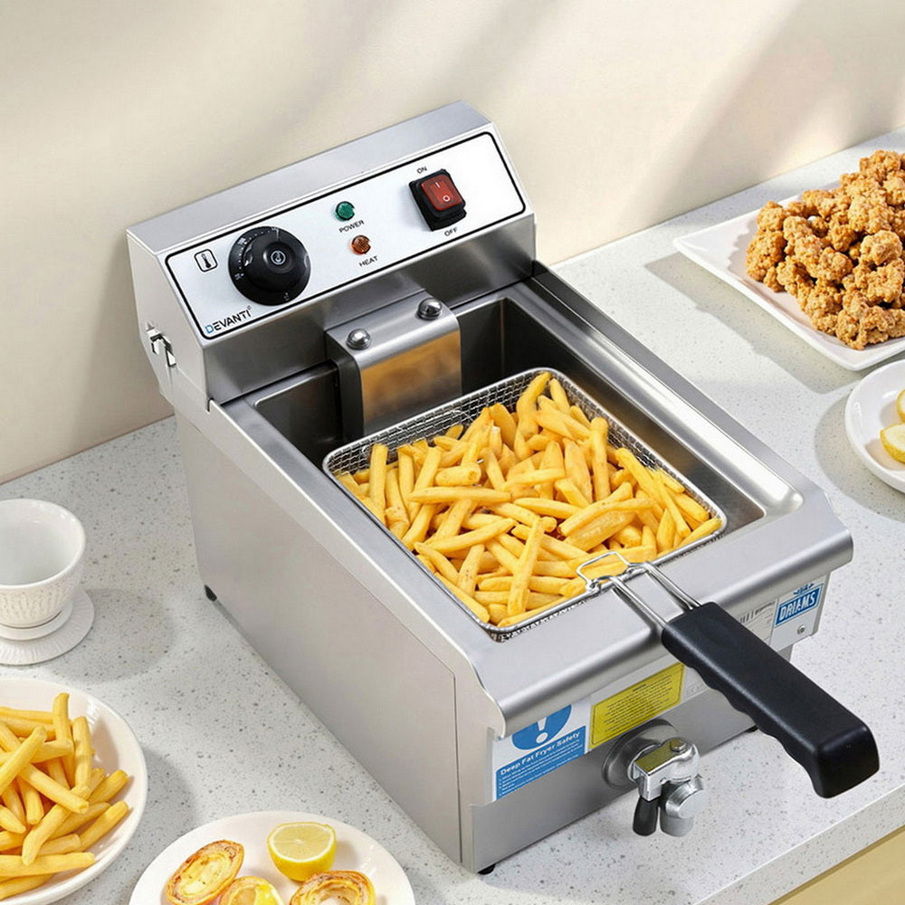 Devanti 3000W Electric Deep Fryer 10L Stainless Steel Fryer w/ Basket & Lid-0