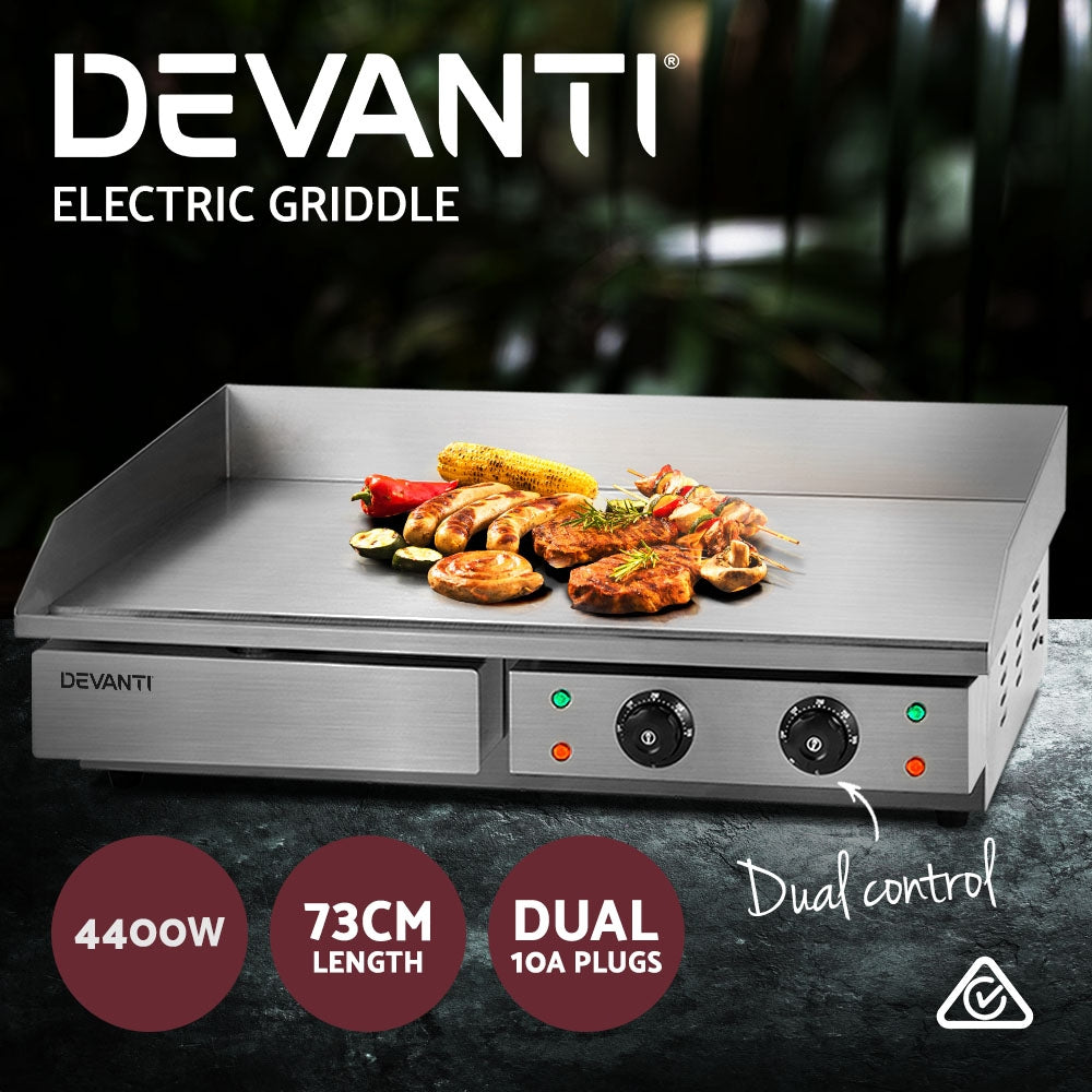 Devanti Commercial Electric Griddle 73cm BBQ Grill Plate 4400W-4