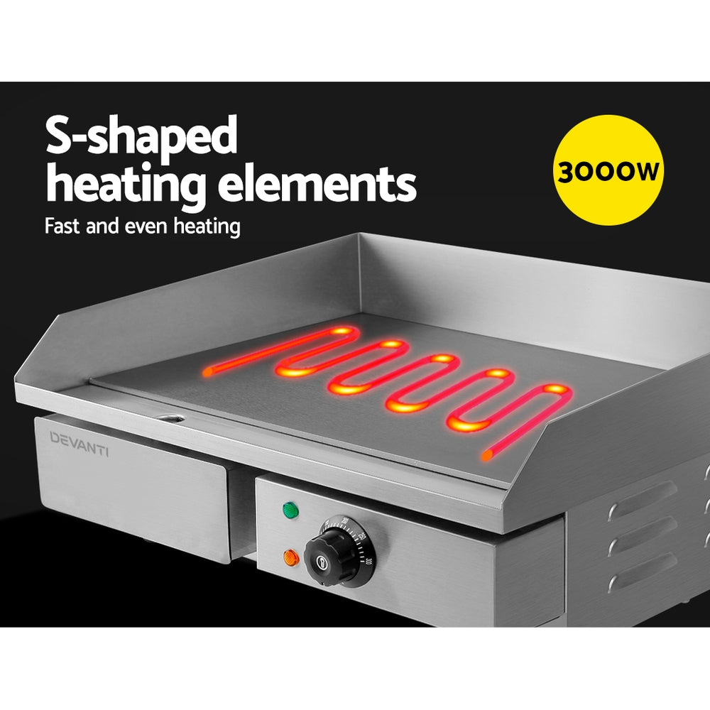 Devanti Commercial Electric Griddle 55cm BBQ Grill Plate 3000W-2