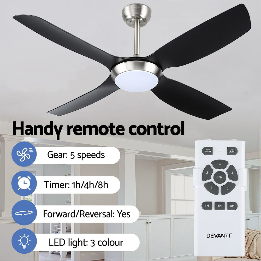 Devanti 52'' Ceiling Fan DC Motor w/Light w/Remote Black-2