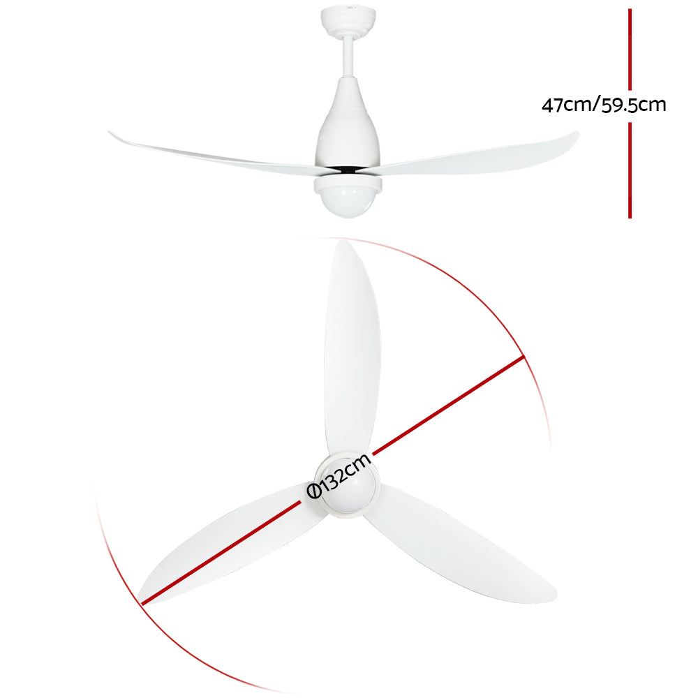 Devanti 52'' Ceiling Fan DC Motor LED Light Remote Control - White-1